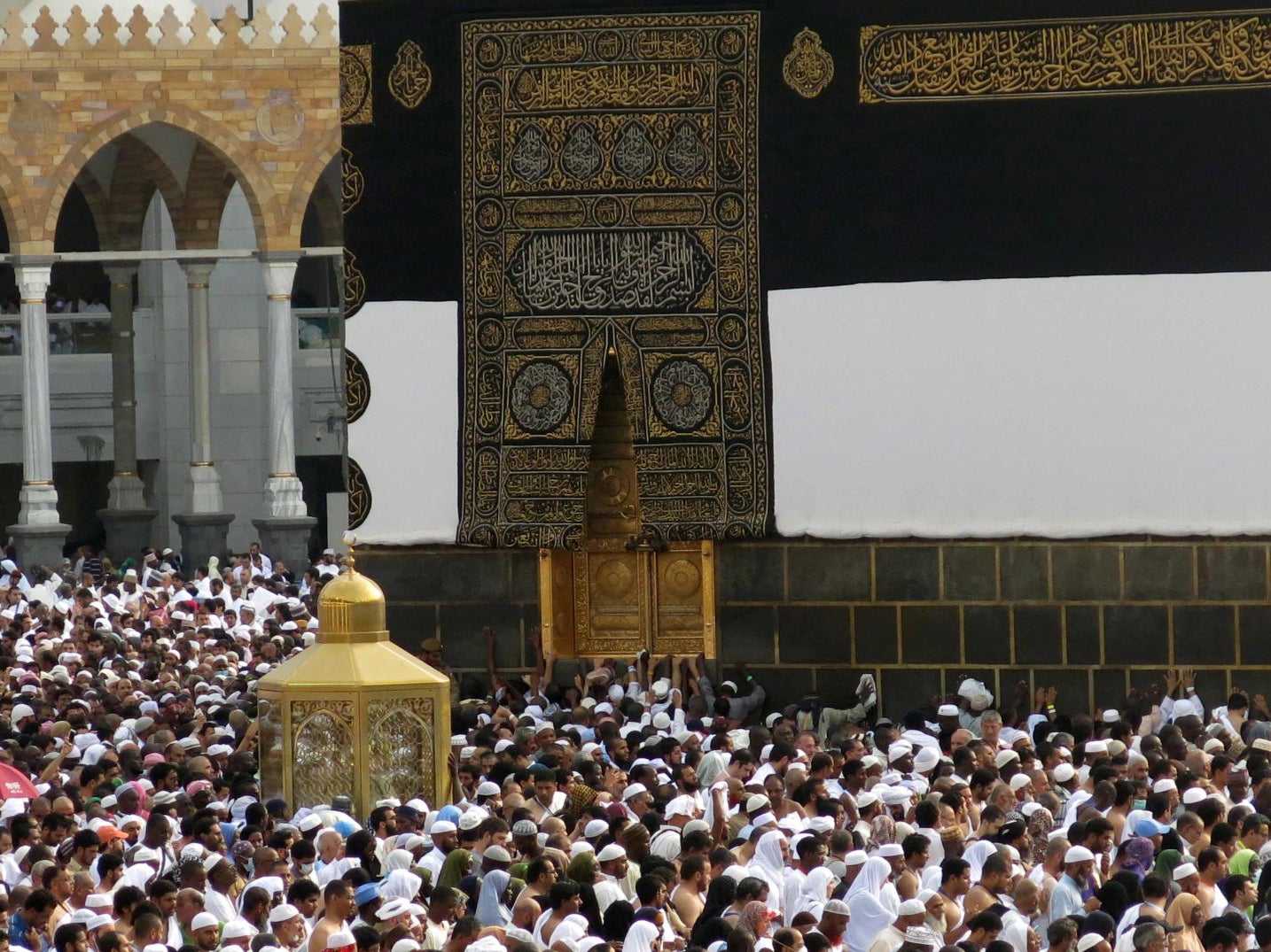 Muslim pilgrims from all around the world circling around the Kaaba at the Grand Mosque, in the Saudi city of Mecca