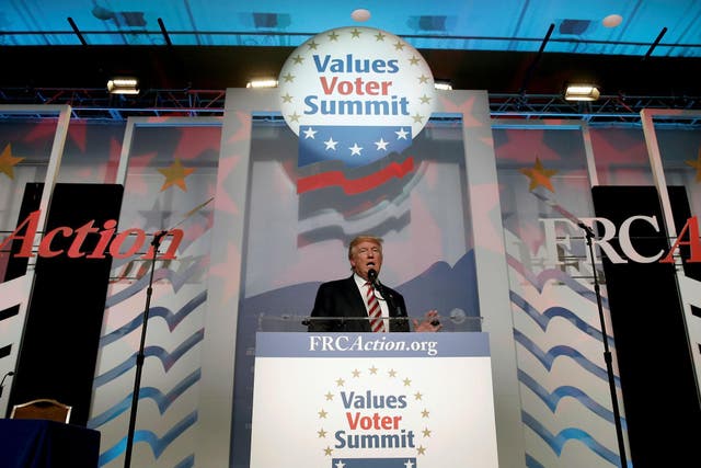 'A lot of people said, I wonder if Donald will get the evangelicals,’ Trump told the Values Voter Summit on Friday, boasting: 'I got the evangelicals'