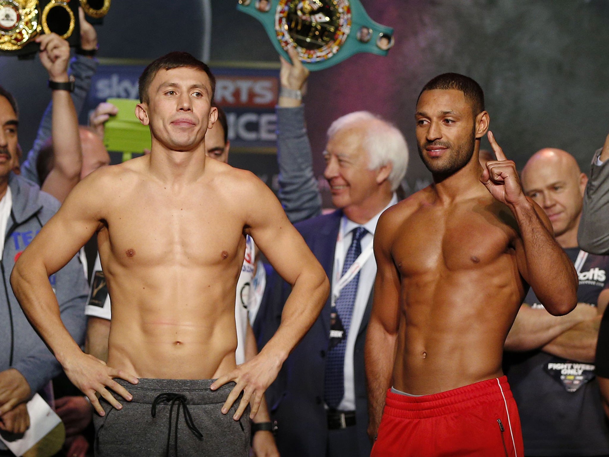 Golovkin and Brook at Friday's weigh-in