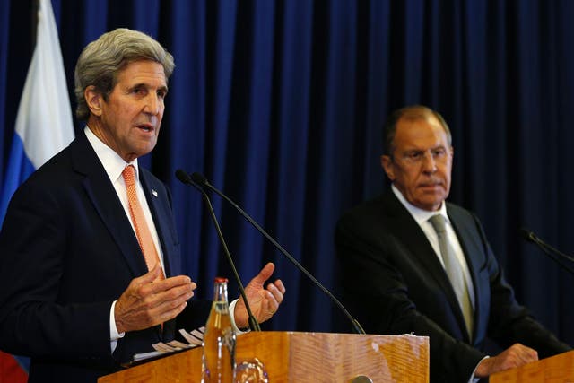 US Secretary of State John Kerry (L) and Russian Foreign Minister Sergei Lavrov attend a press conference after meetings to discuss the Syrian crisis went late into the evening on September 9, 2016, in Geneva.
The United State and Russia on Friday agreed a plan to impose a ceasefire in the Syrian civil war and lay the foundation of a peace process, US Secretary of State John Kerry said.