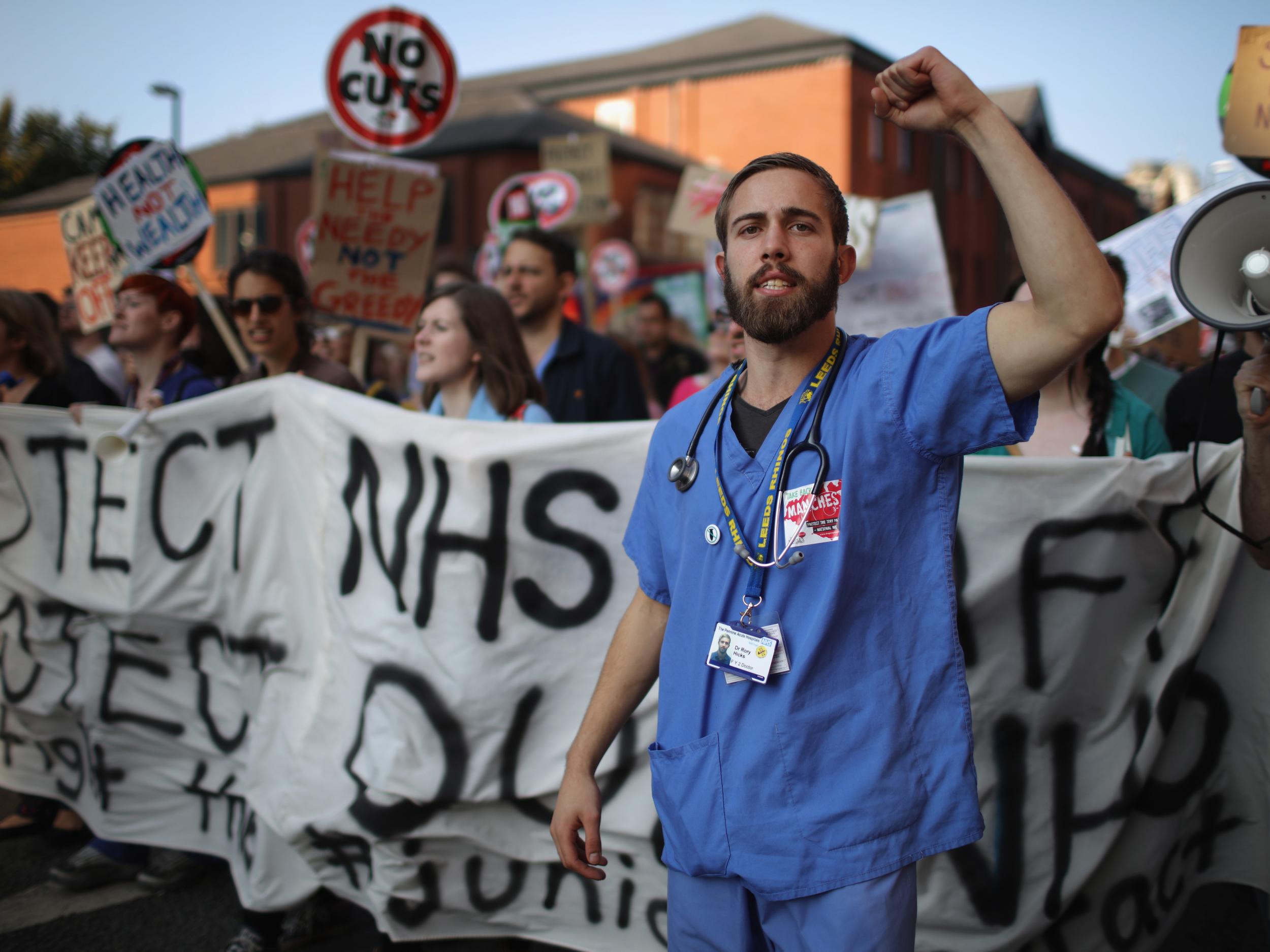 NHS workers take part in an anti-austerity protest