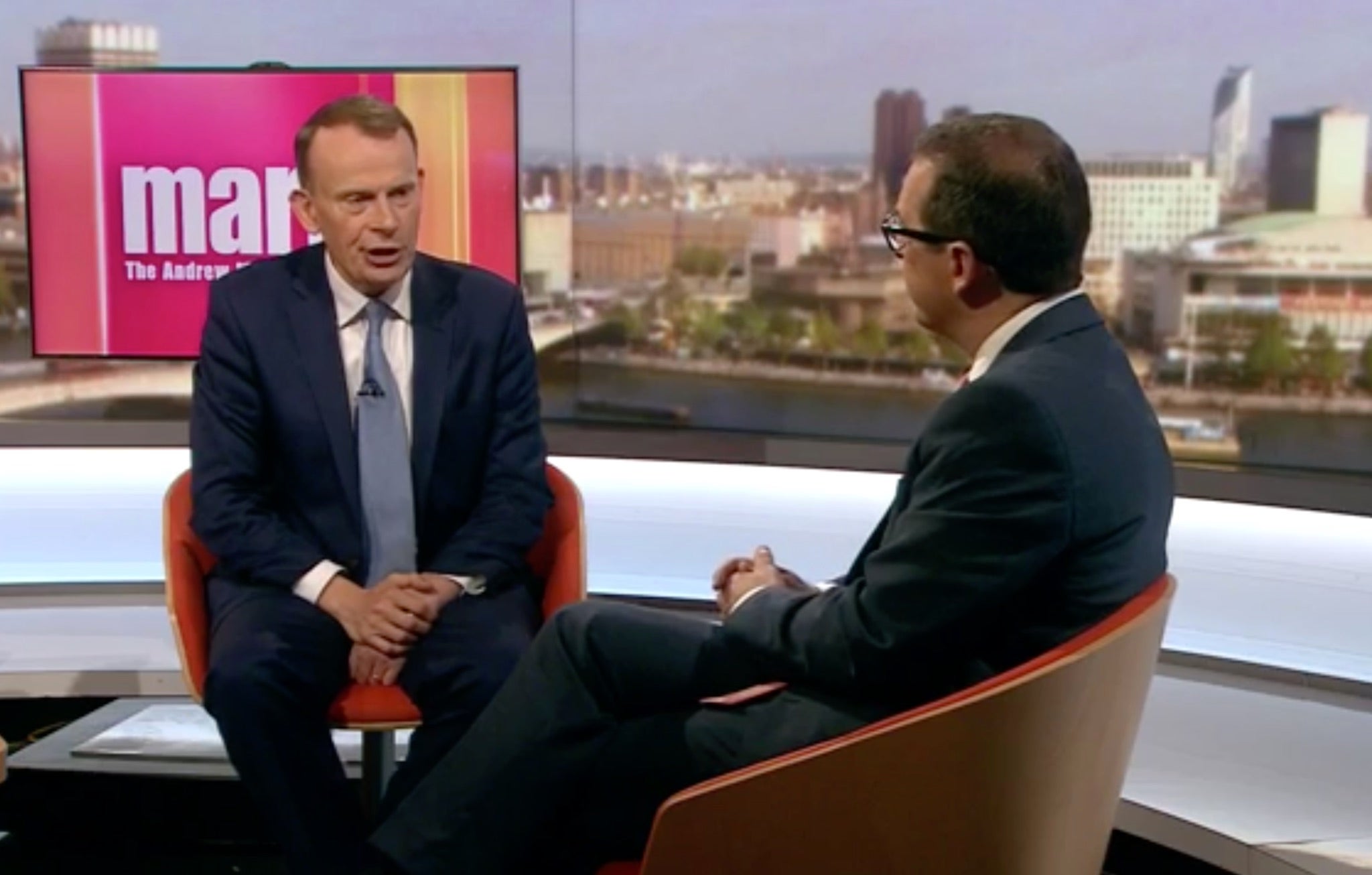 Owen Smith (right) assured Andrew Marr (left) that the he has a 10/10 chance to oust Jeremy Corbyn