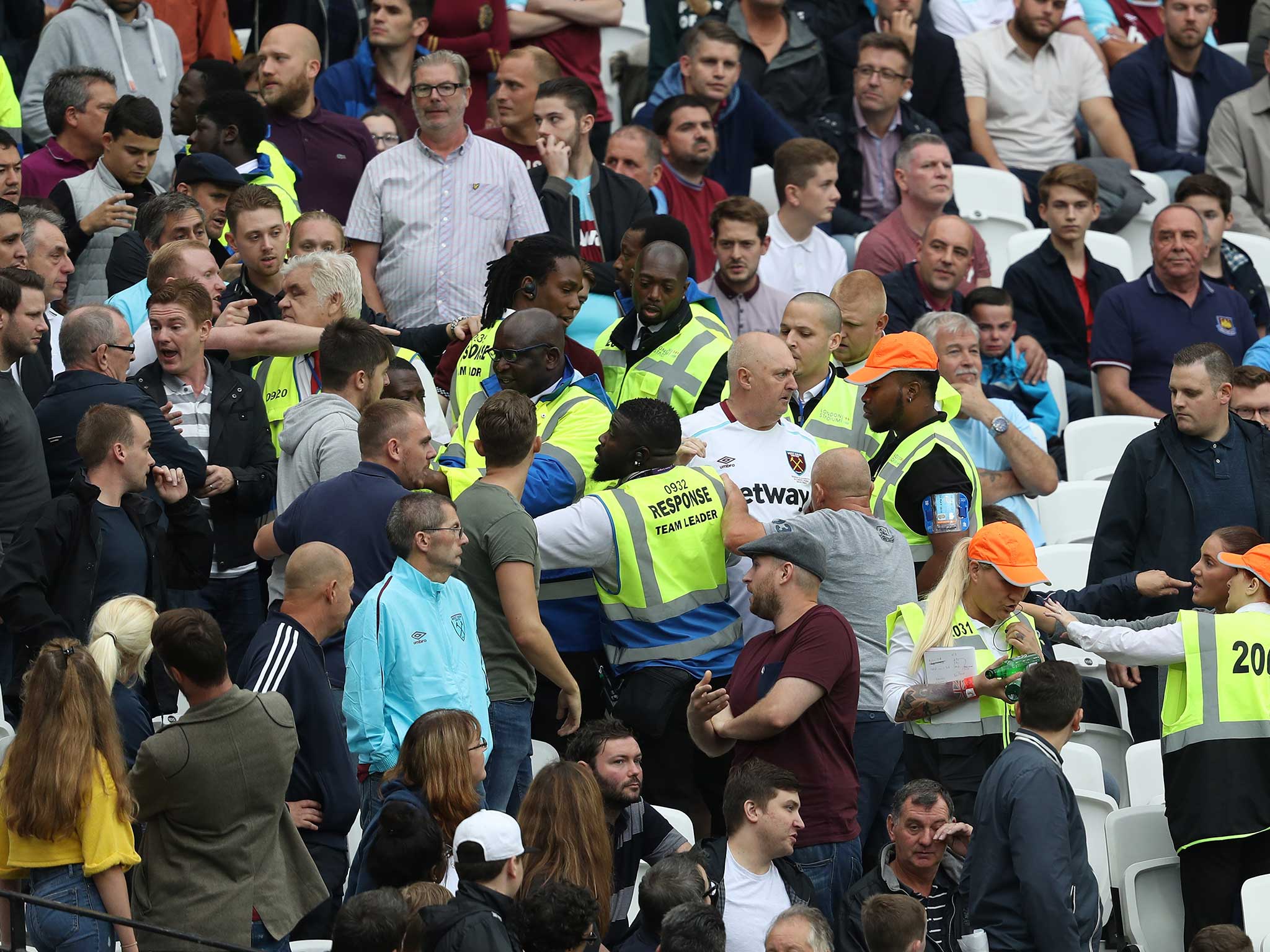 Violence flared up between supporters at the London Stadium