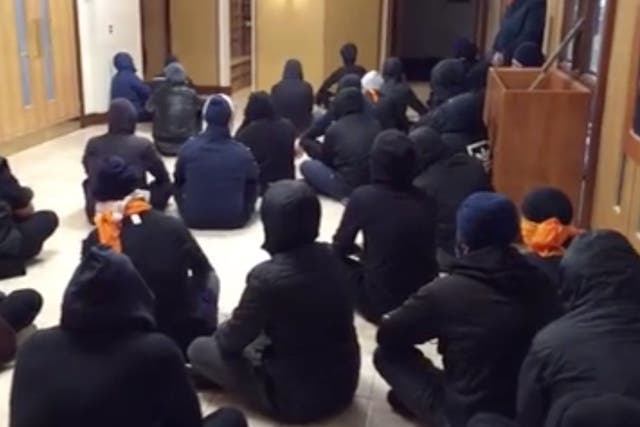 Video purporting to be from inside the temple showed a sit down protest