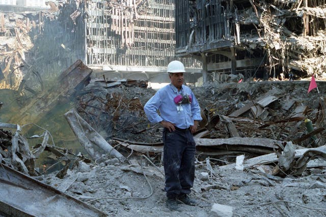Paul Berriff standing at Ground Zero less than a week after surviving the fall of the World Trade Centre