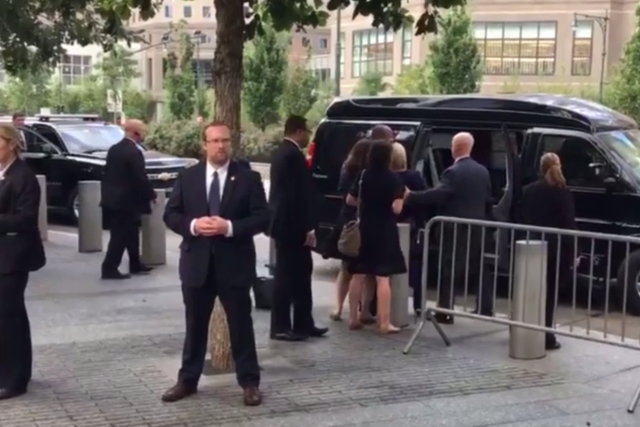 Ms Clinton appeared to stumble as she got into her vehicle