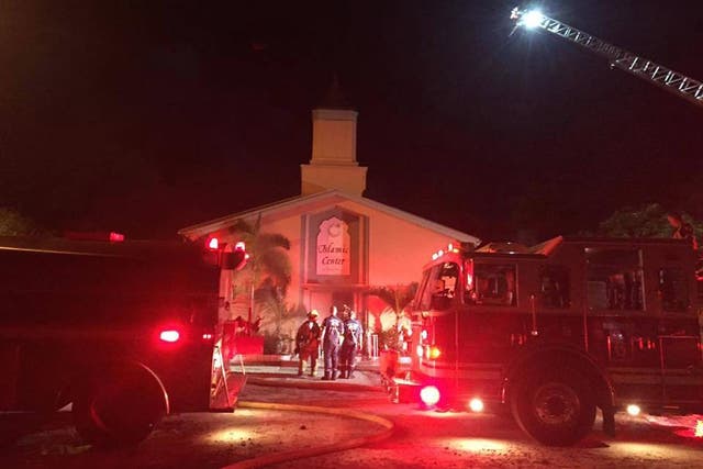 Firefighters at the scene of a blaze at the Islamic Centre of Fort Pierce on Monday morning