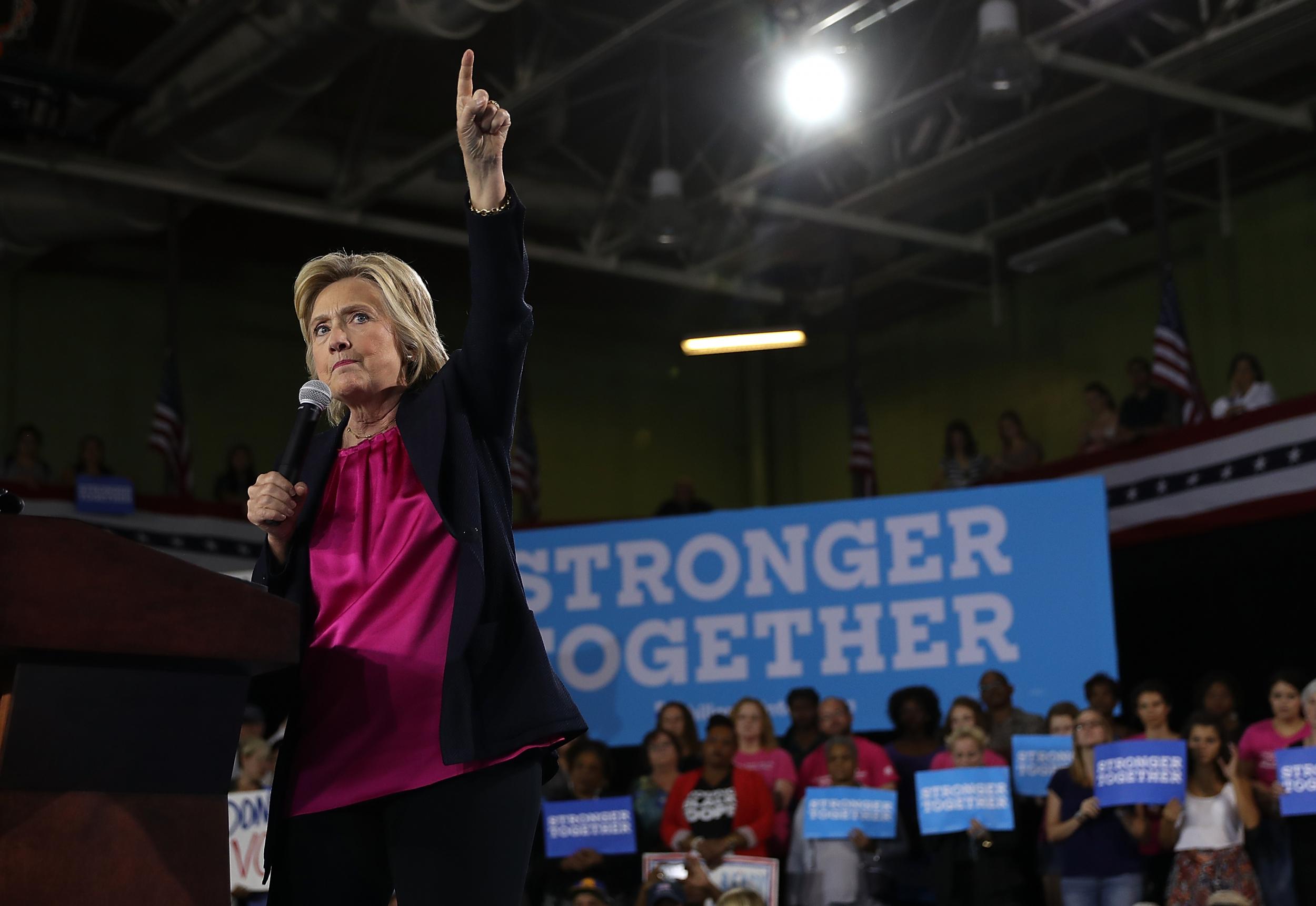 Democratic presidential nominee former Secretary of State Hillary Clinton speaks during a voter registration rally at the University of South Florida