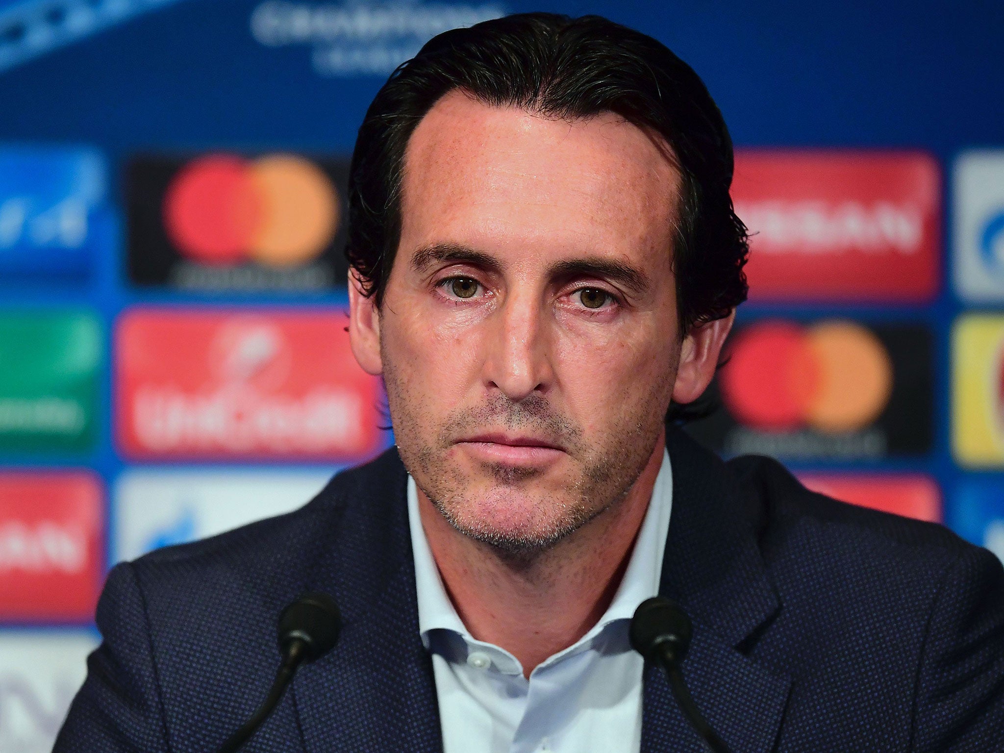 Unai Emery speaking at his press conference