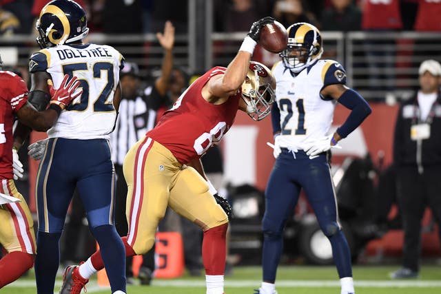 Vance McDonald caught the opening touchdown for the San Francisco 49ers in their 28-0 rout of the LA Rams