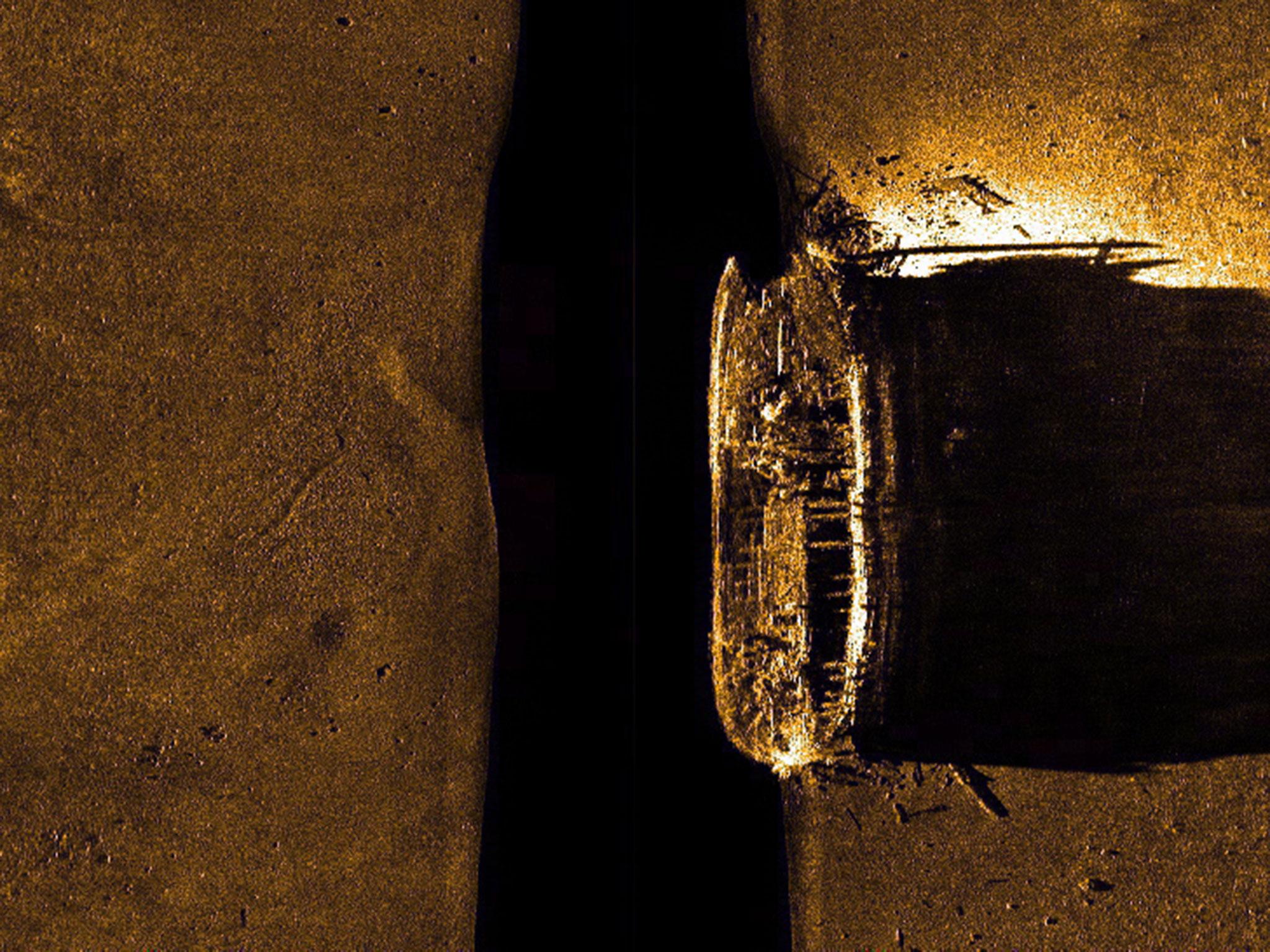 HMS Erebus is pictured on a sonar scan in the Queen Maud Gulf in Nunavut in 2014