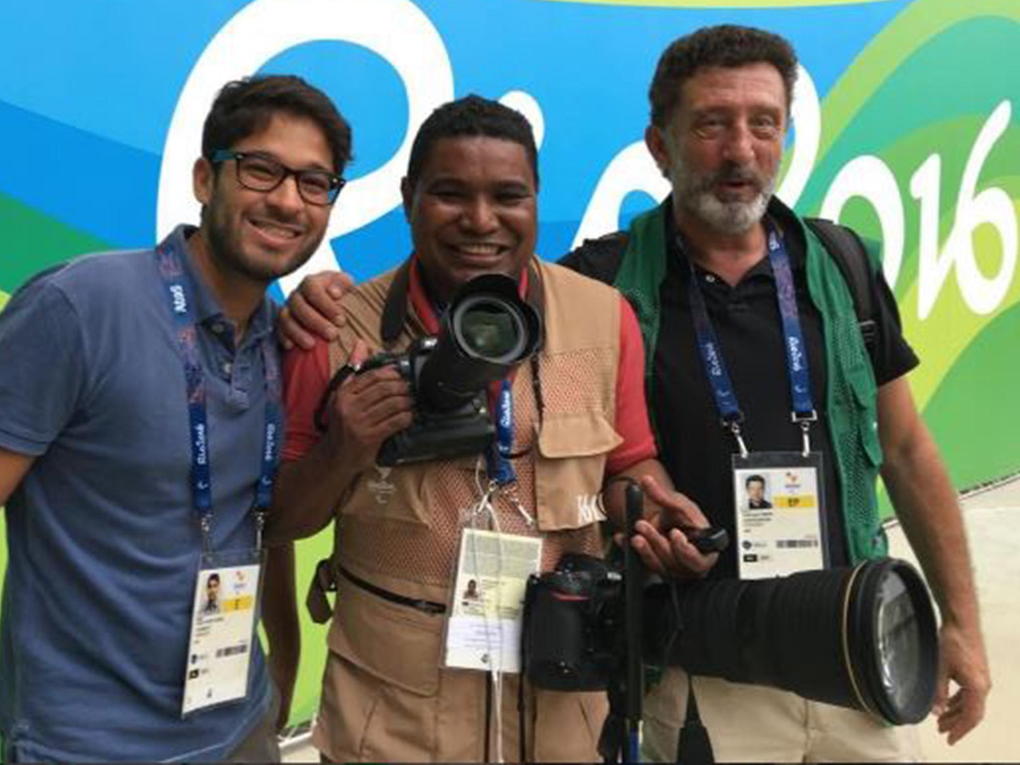 Joao Maia, centre, with his fellow photographers at the Rio Paralympics