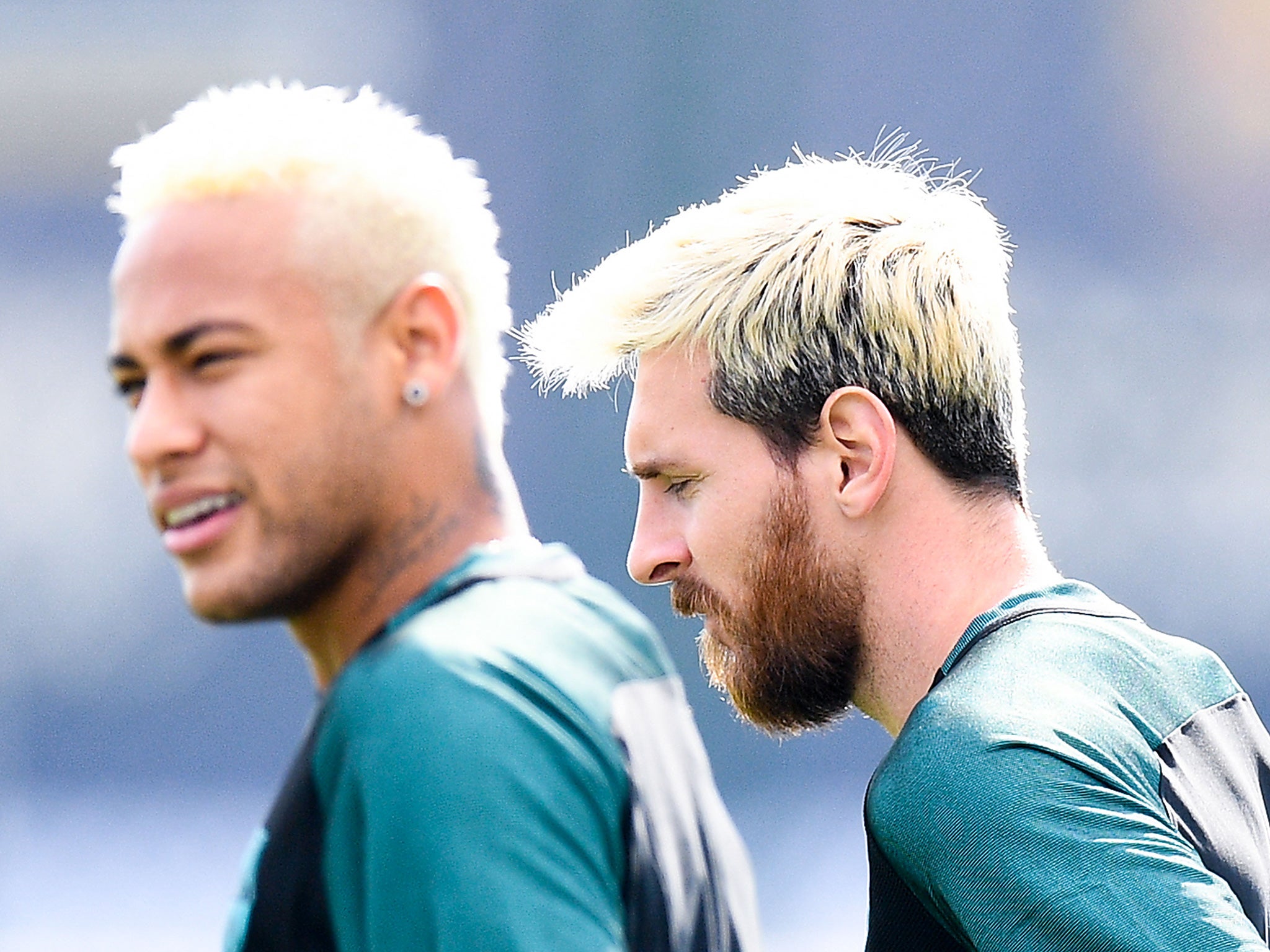 Neymar and Messi in training with Barcelona