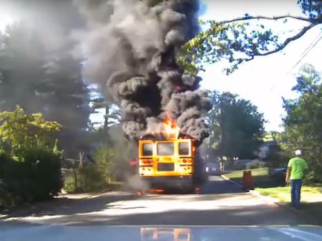 Dash-cam footage shows the ferocity of the blaze on the school bus in Maryland