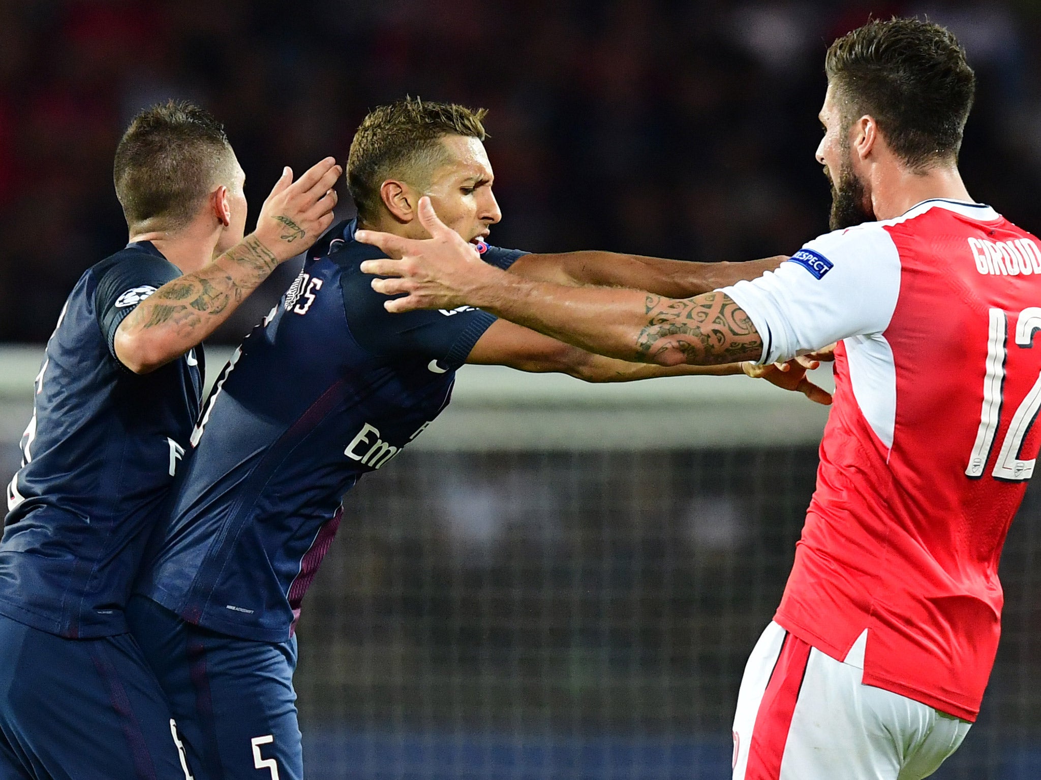 Giroud also clashed with Marquinhos, who escaped sanction from referee Viktor Kassai