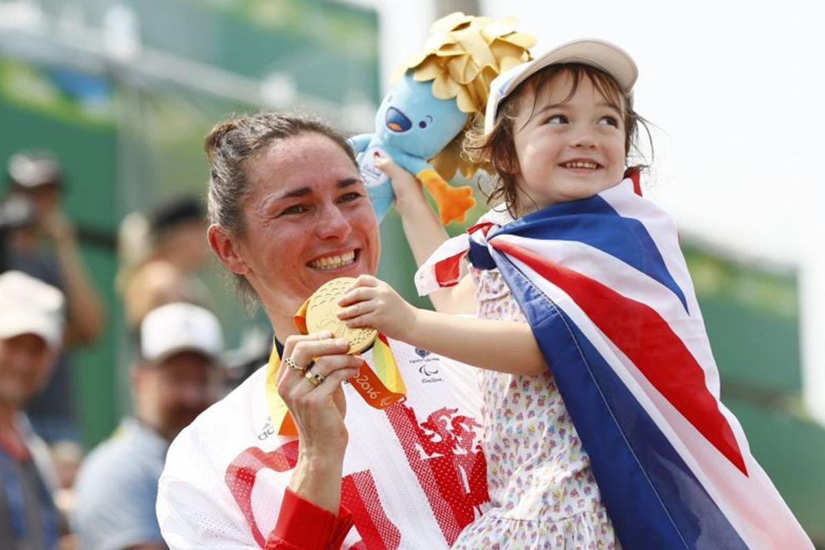 &#13;
Storey celebrates winning her second gold medal in Rio &#13;