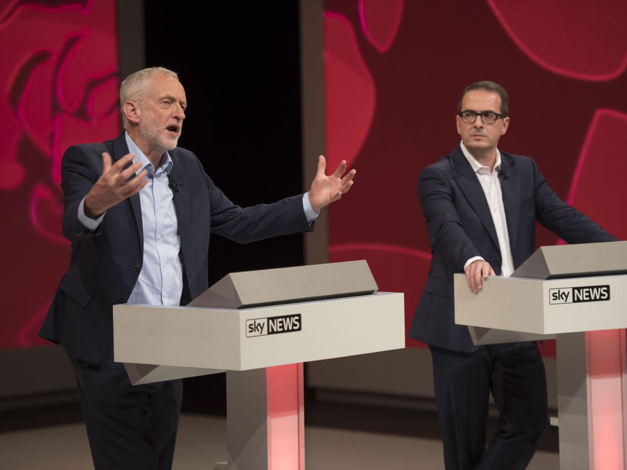 Corbyn (left) and Smith take part in a hustings debate in Isleworth