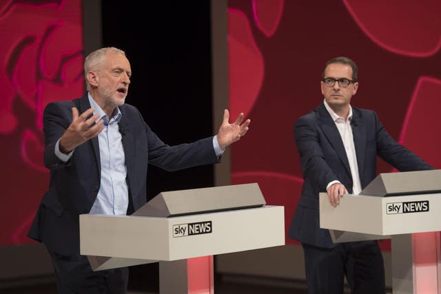 Corbyn (left) and Smith take part in a hustings debate in Isleworth