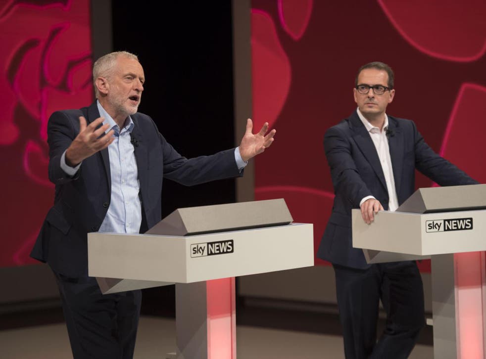 Labour leadership candidates Jeremy Corbyn (left) and Owen Smith take part in a hustings debate in Isleworth