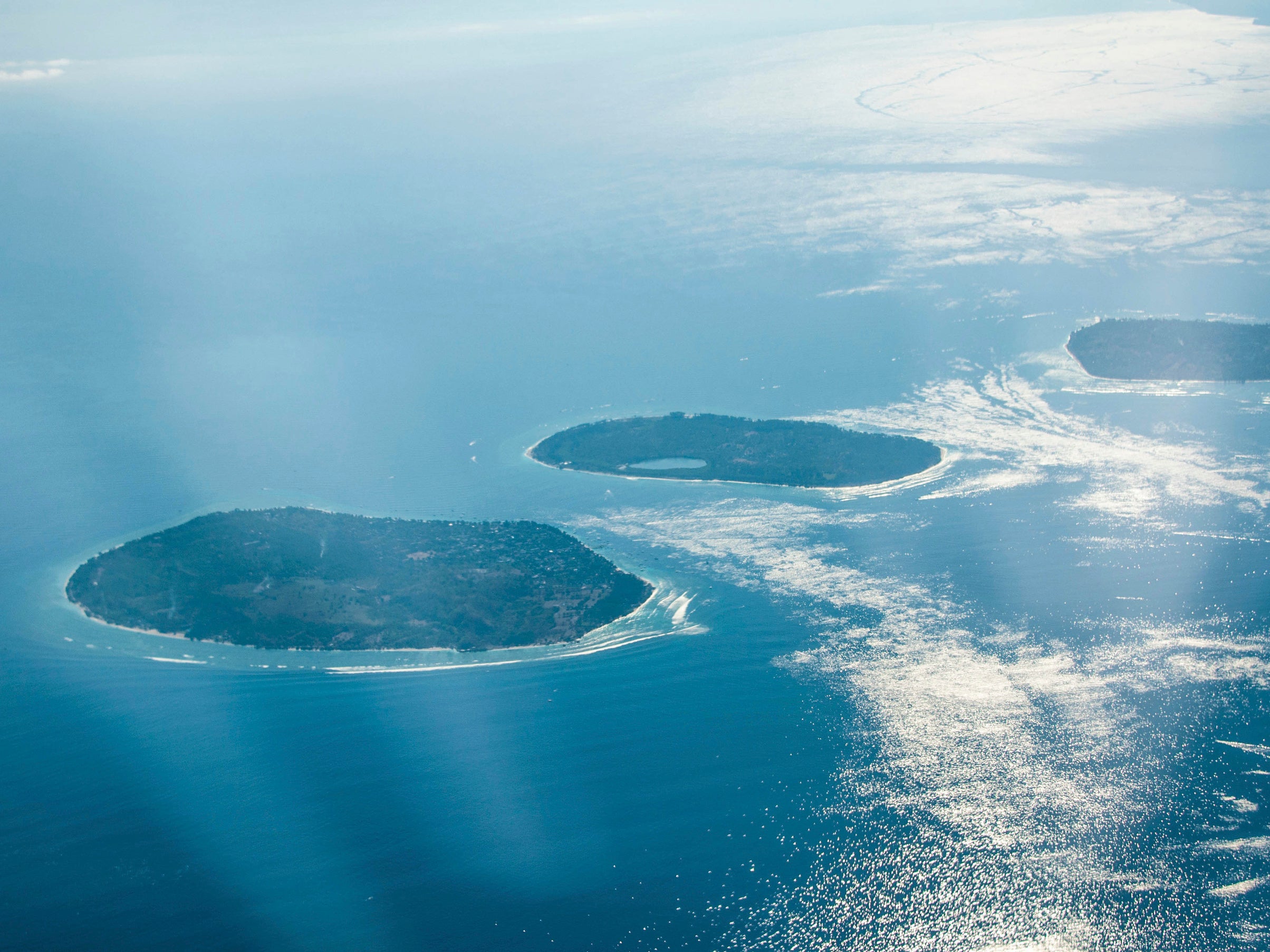 Aerial view of the Gili islands in Indonesia