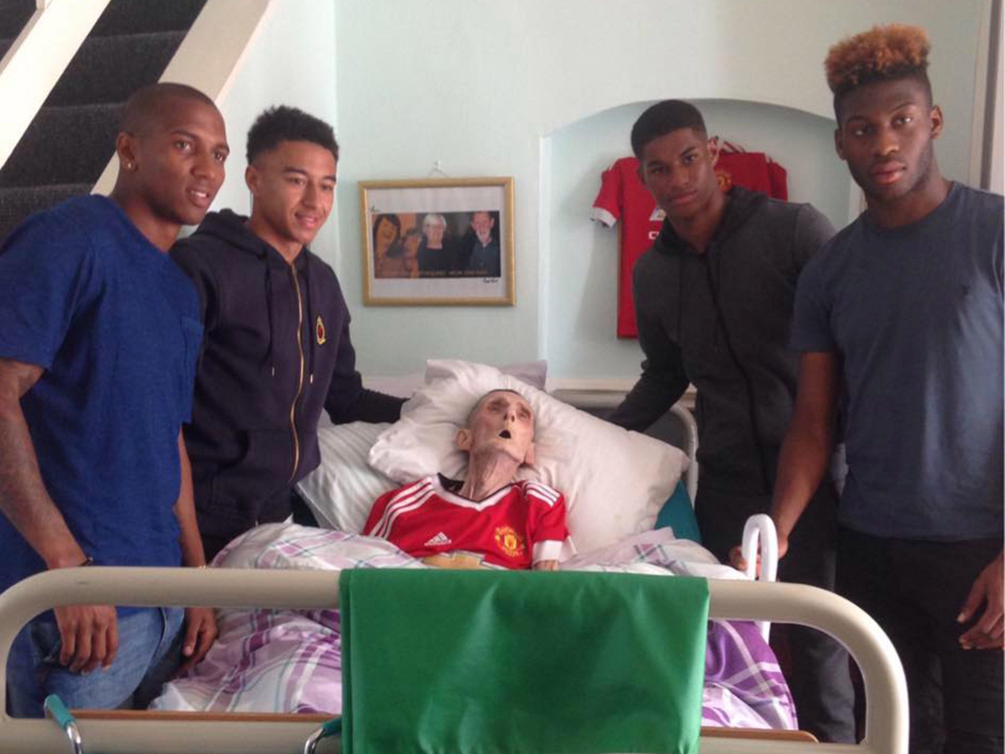 Ashley Young, Jesse Lingard, Marcus Rashford and Timothy Fosu-Mensah visited Paddy Lawler on Wednesday