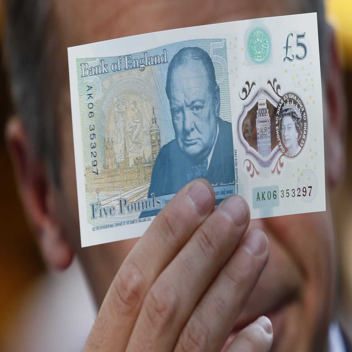 5 pounds banknote, Queen Elizabeth II, Winston Churchill, UK, 2015