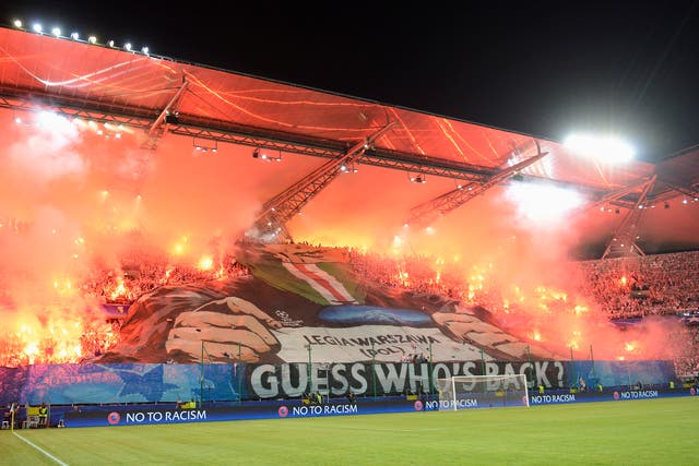 Legia Warsaw fans' banner in reference to their 20-year Champions League absence