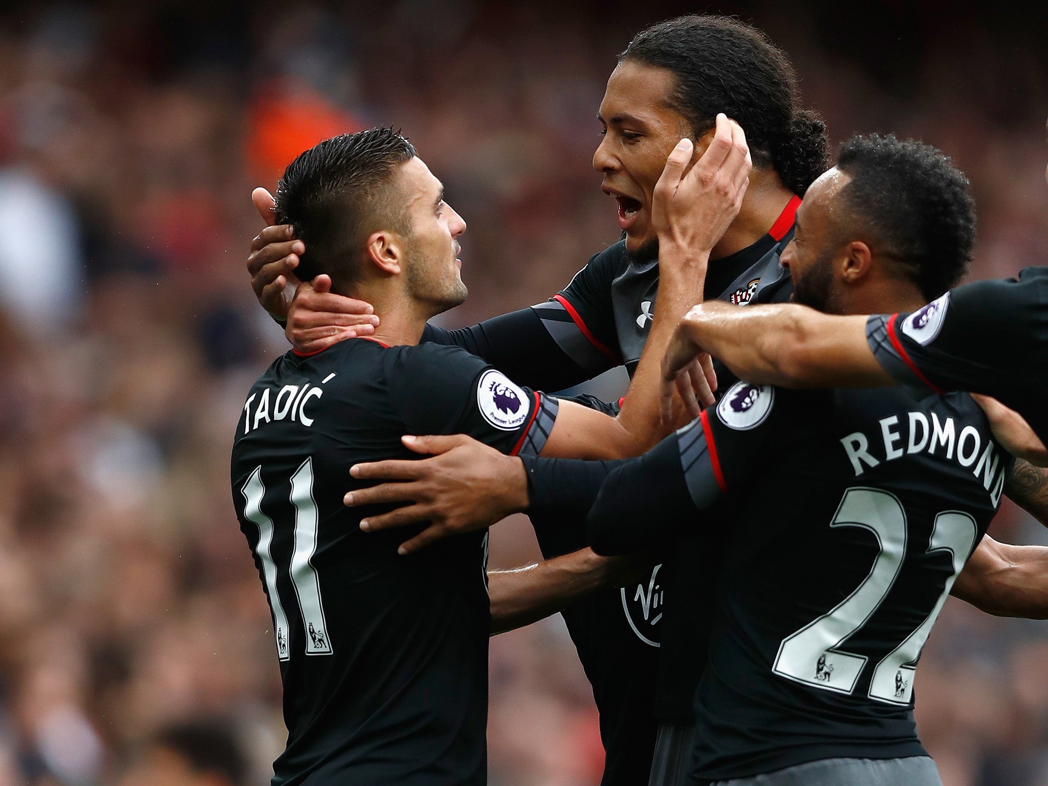 Southampton celebrate scoring the opening goal against Arsenal at the weekend