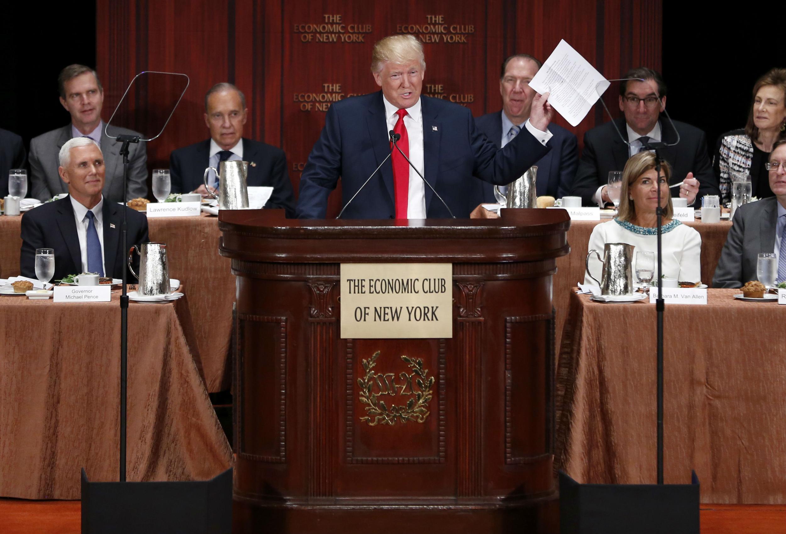 Donald Trump addresses the Economic Club of New York