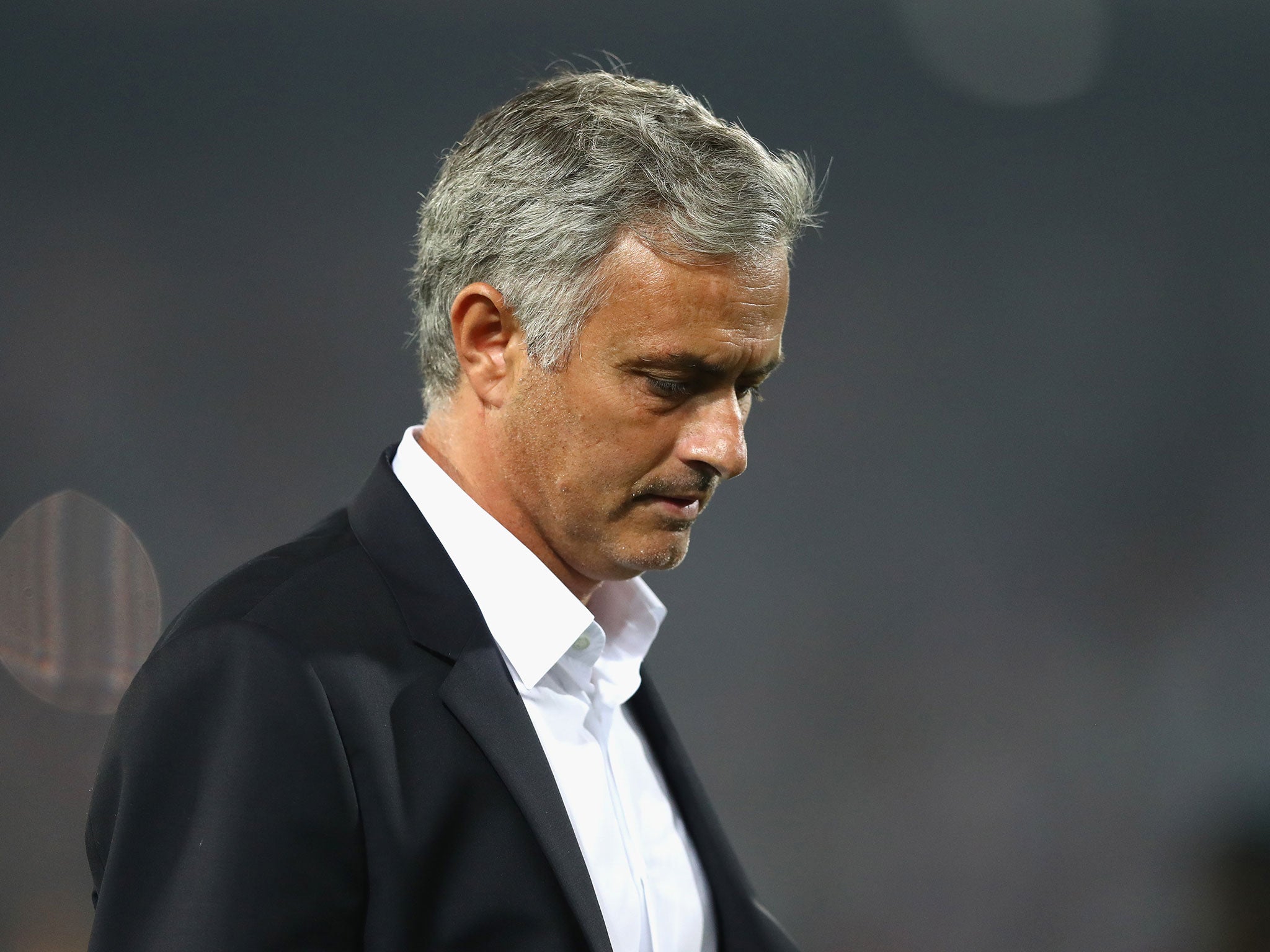 Jose Mourinho appears dejected during the defeat by Feyenoord last week