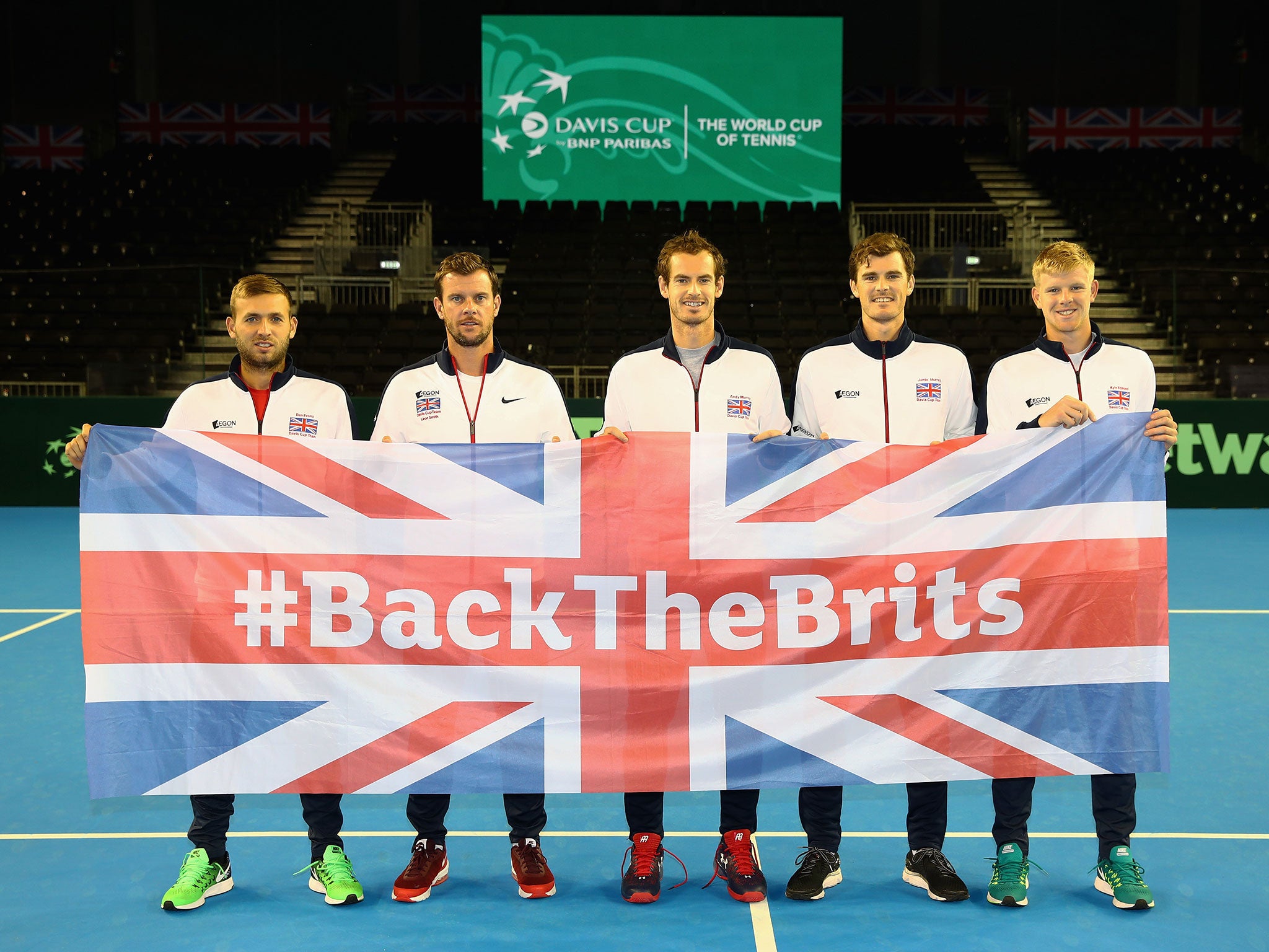 Andy Murray with his British teammates ahead of the Davis Cup semi-final clash against Argentina