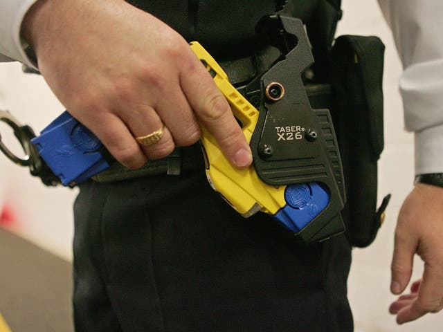 Taser gun training at the Metropolitan Police Specialist Training Centre in Gravesend, Kent