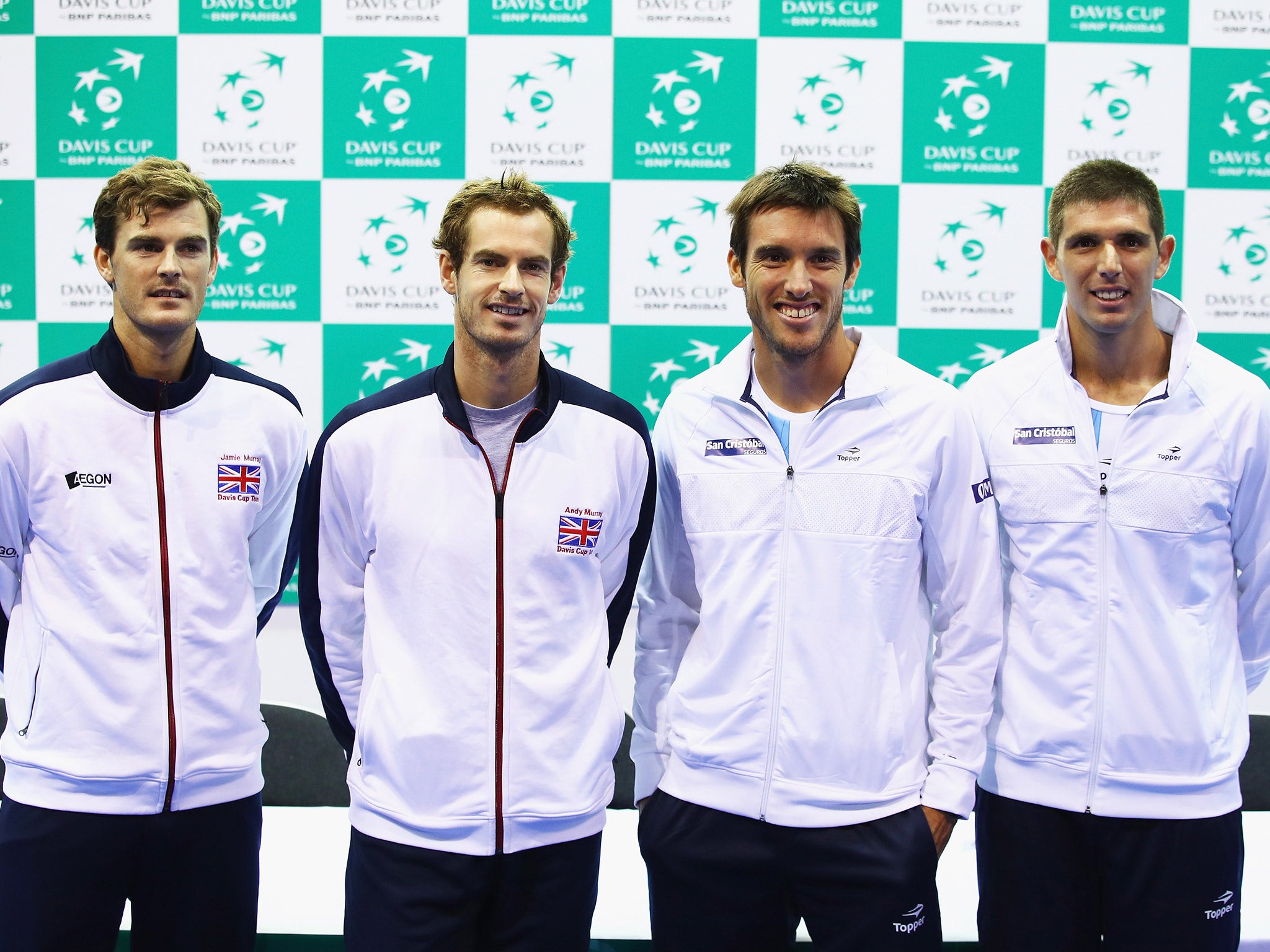 Murray (2nd left) will play on all three days of the semi-final tie