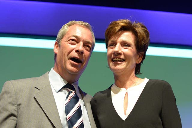 Nigel Farage with Diane James, who succeeded him as party leader for all of 18 days