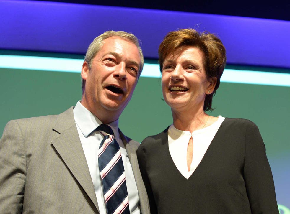Nigel Farage with Diane James, who succeeded him as party leader for all of 18 days