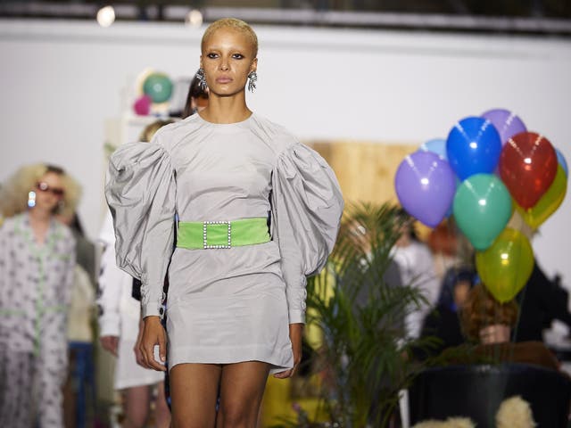 Models present creations by British designer Ashley Williams at London Fashion Week