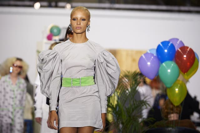 Models present creations by British designer Ashley Williams at London Fashion Week