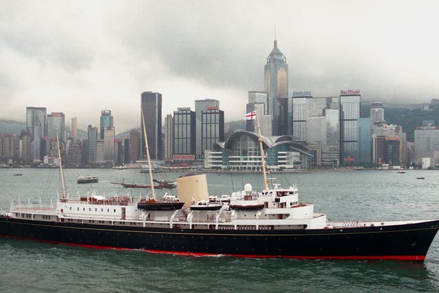 The old Royal Yacht, which was decommissioned in 1997, on its final voyage to Hong Kong