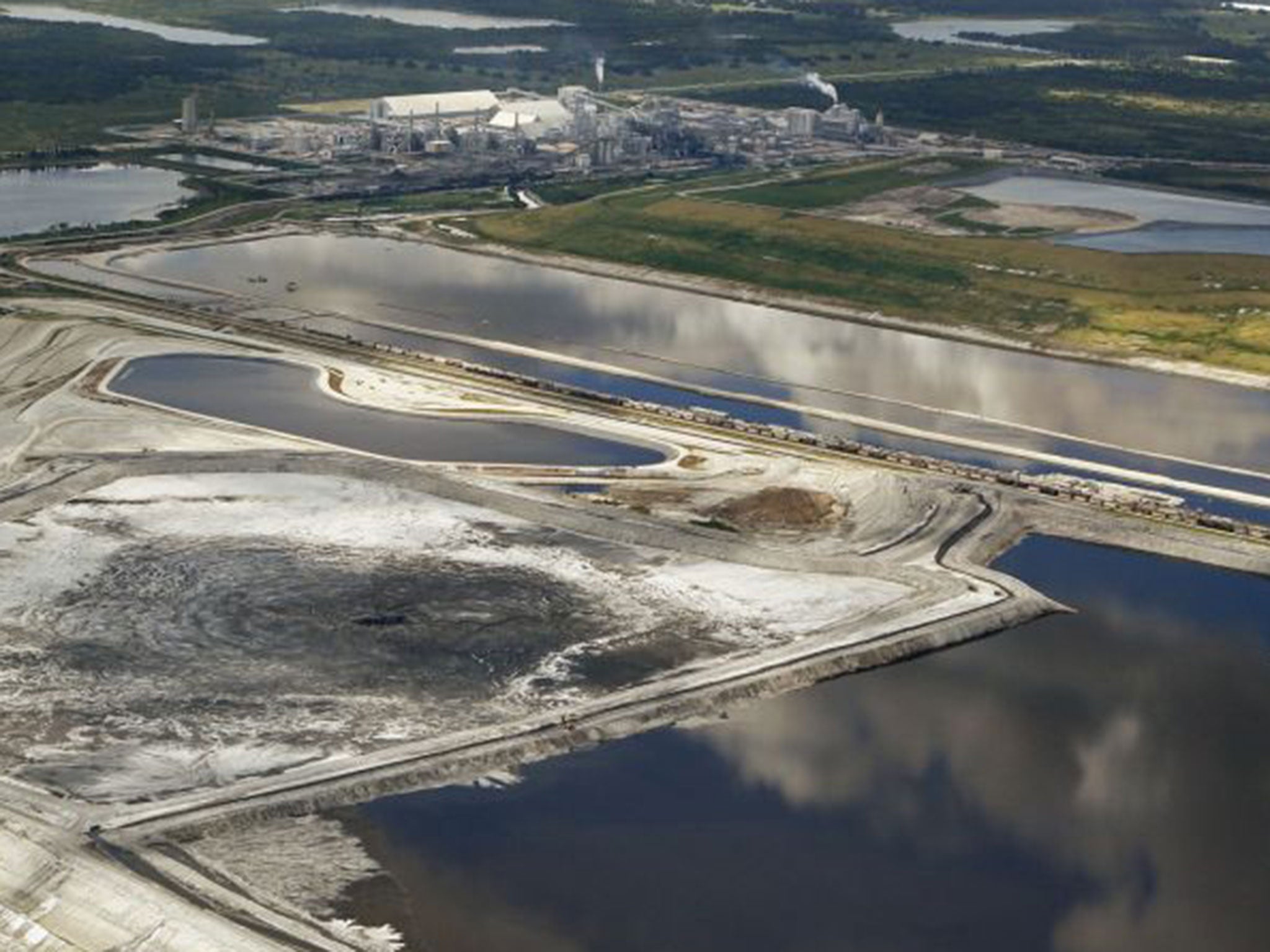 A sinkhole that opened up underneath a gypsum stack at a Mosaic phosphate fertiliser plant, seen on 16 September