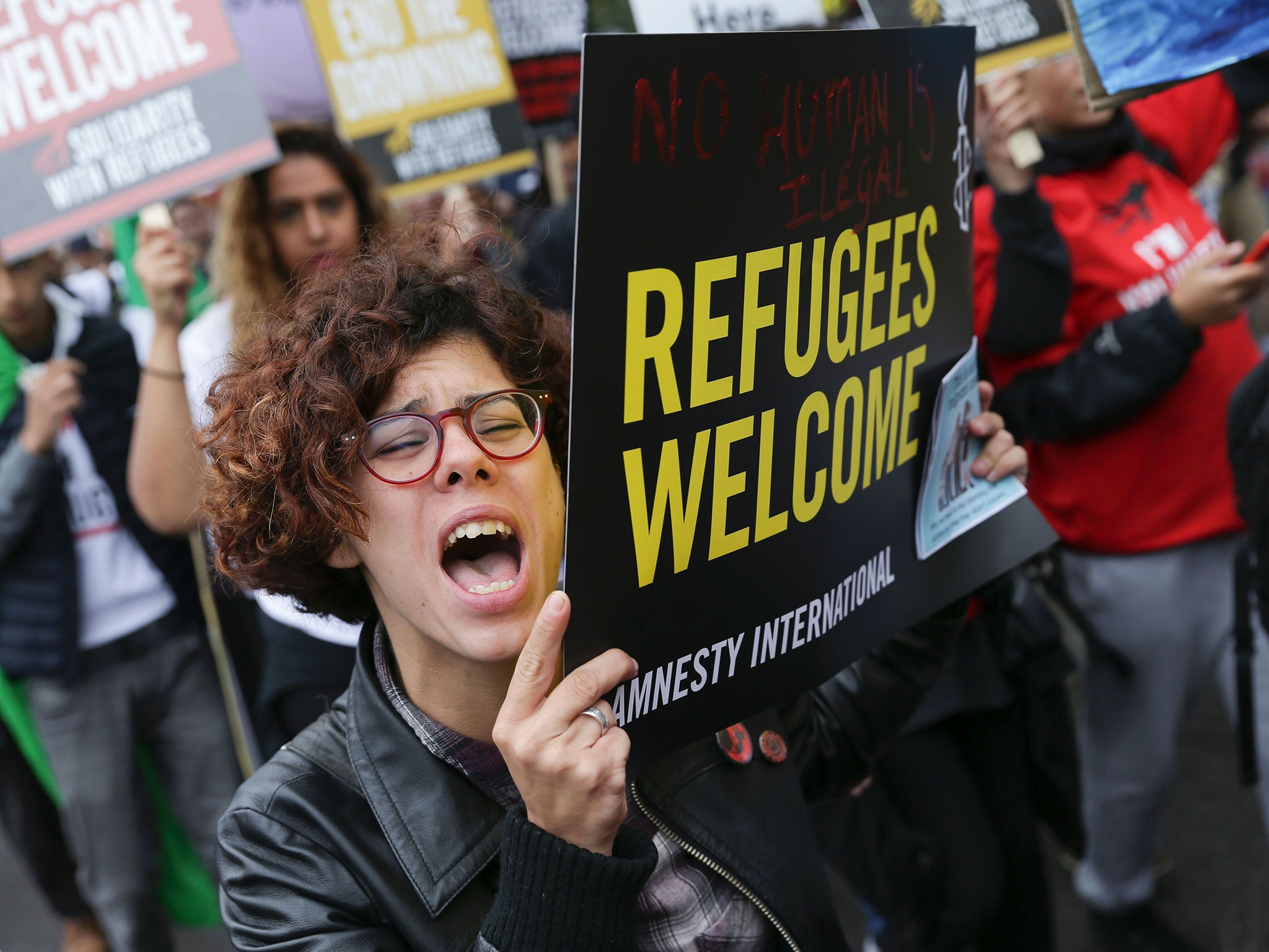 A march calling for the British Government to resettle more refugees in central London on September 17, 2016.