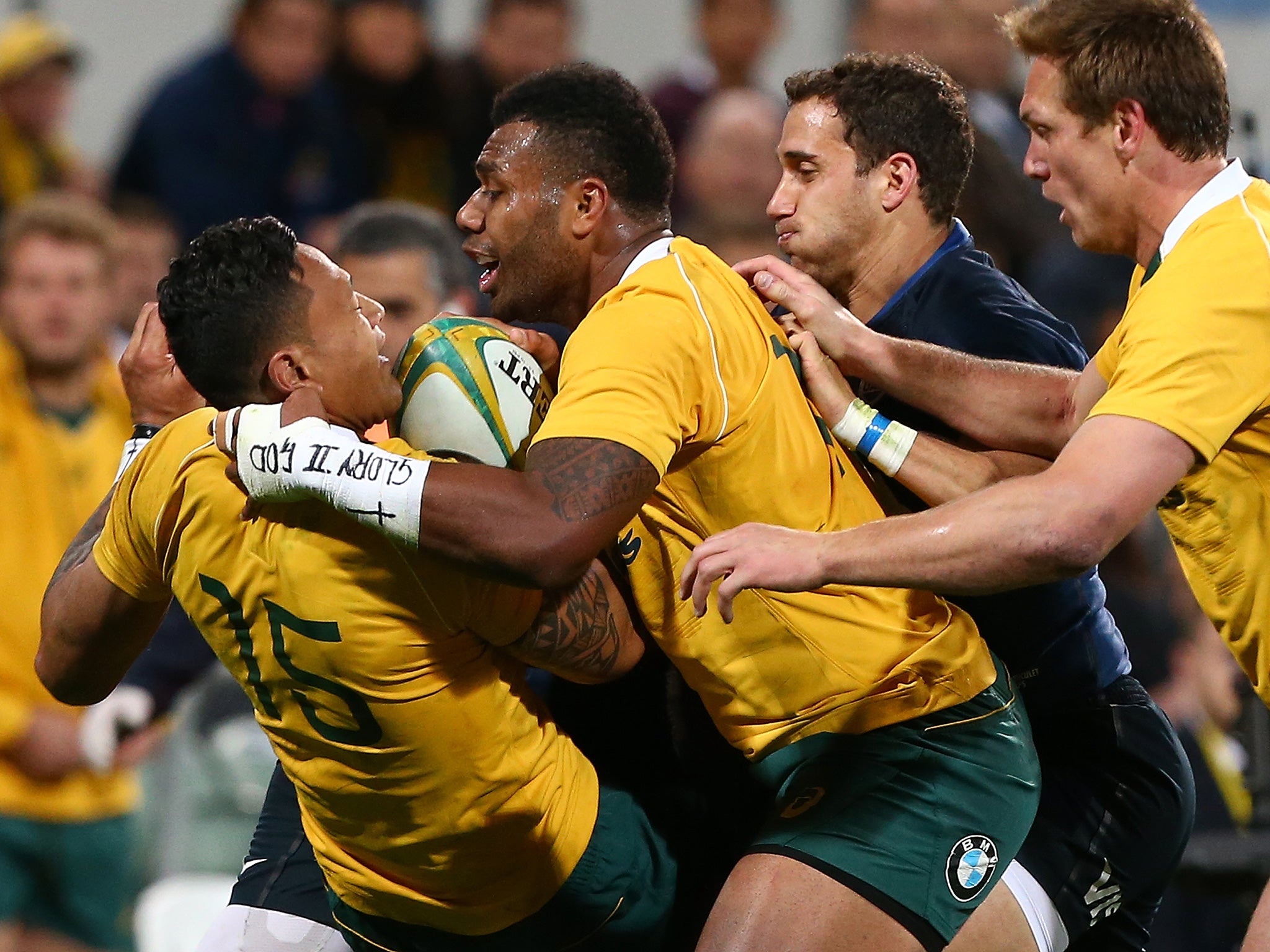 Folau being pushed forward by the Wallabies pack