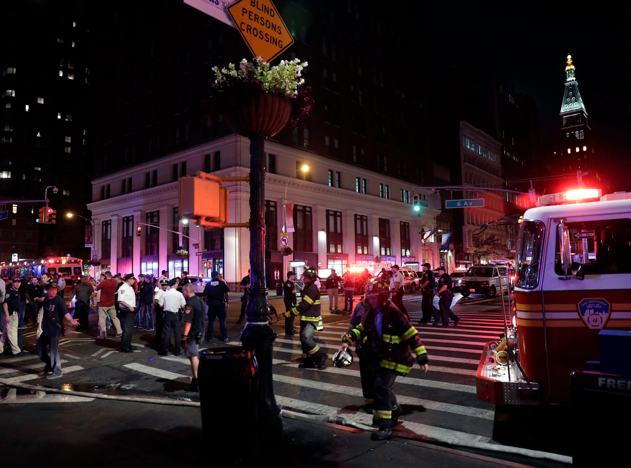 New York City Police and Fire Department at the scene of the explosion