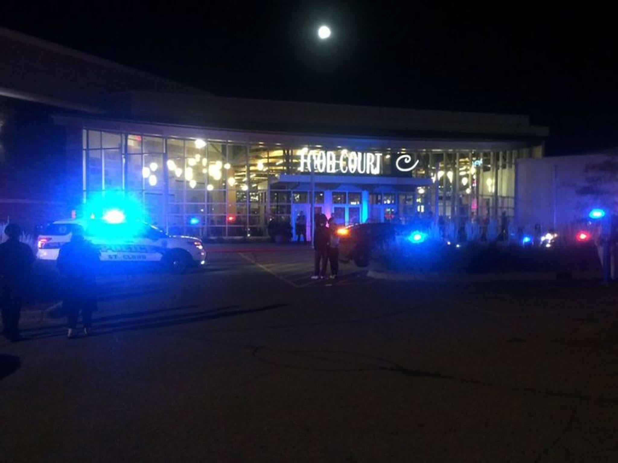 This image from video provided by KSTP 5 television in Minneapolis, Minnesota, shows police activity at the scene of a stabbing at the Crossroads Center mall in St Cloud, Minnesota
