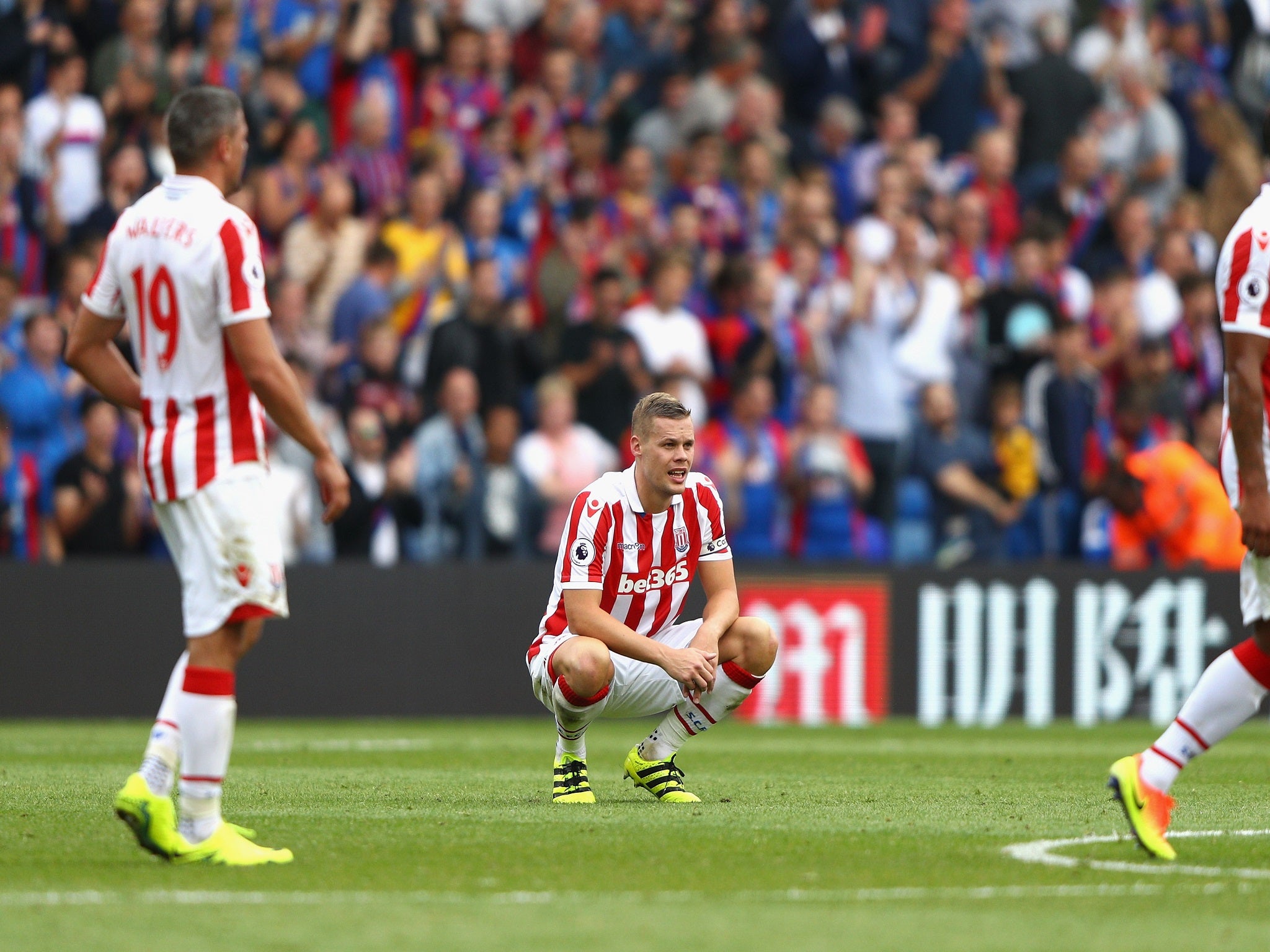 Ryan Shawcross and his Stoke team-mates appear dejected at full-time