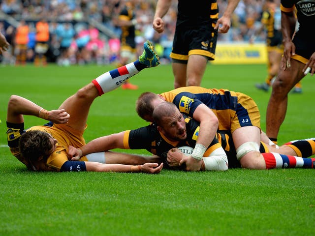 Jake-Cooper-Woolley touches down for the dominant Wasps