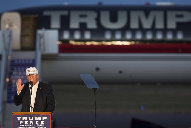 Republican presidential candidate Donald Trump speaks during a campaign rally