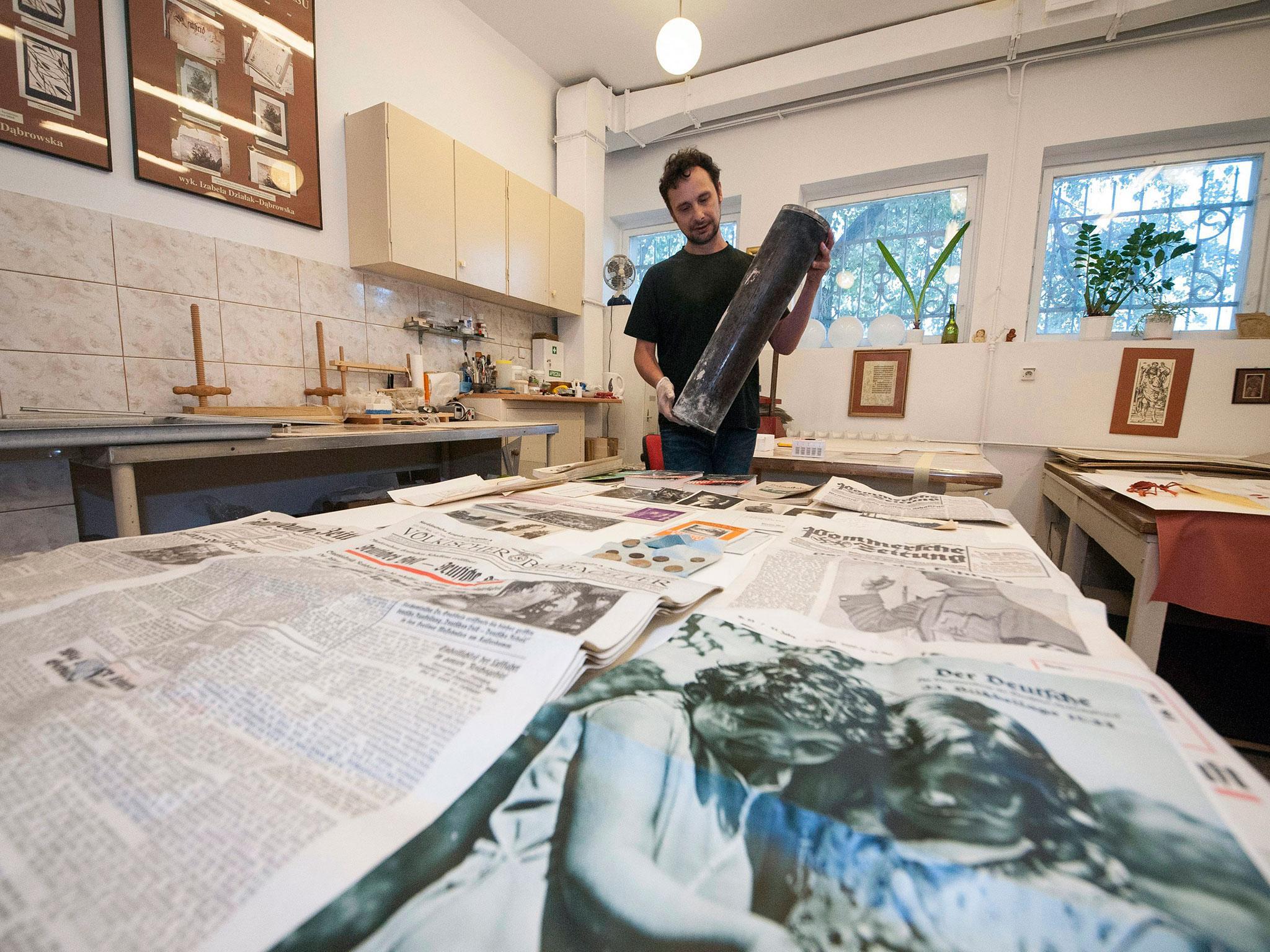 A time capsule is presented at the National Museum in Szczecin, Poland