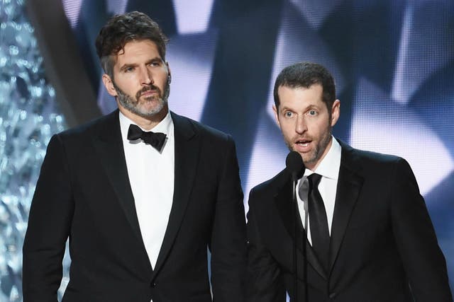 David Benioff and DB Weiss collecting gongs for Game of Thrones at the Emmys 2016