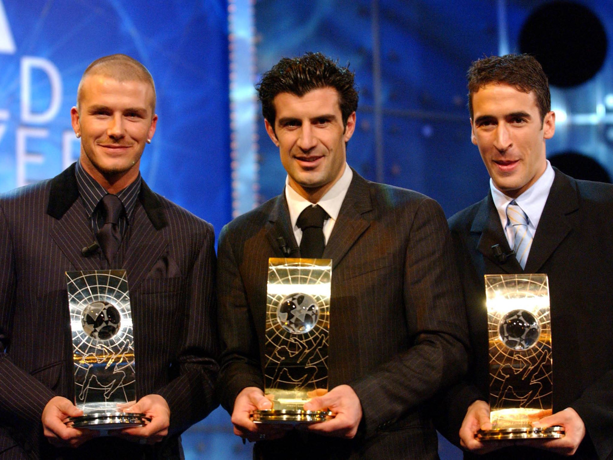 David Beckham came second behind Luis Figo in the 2001 Fifa World Player of the Year