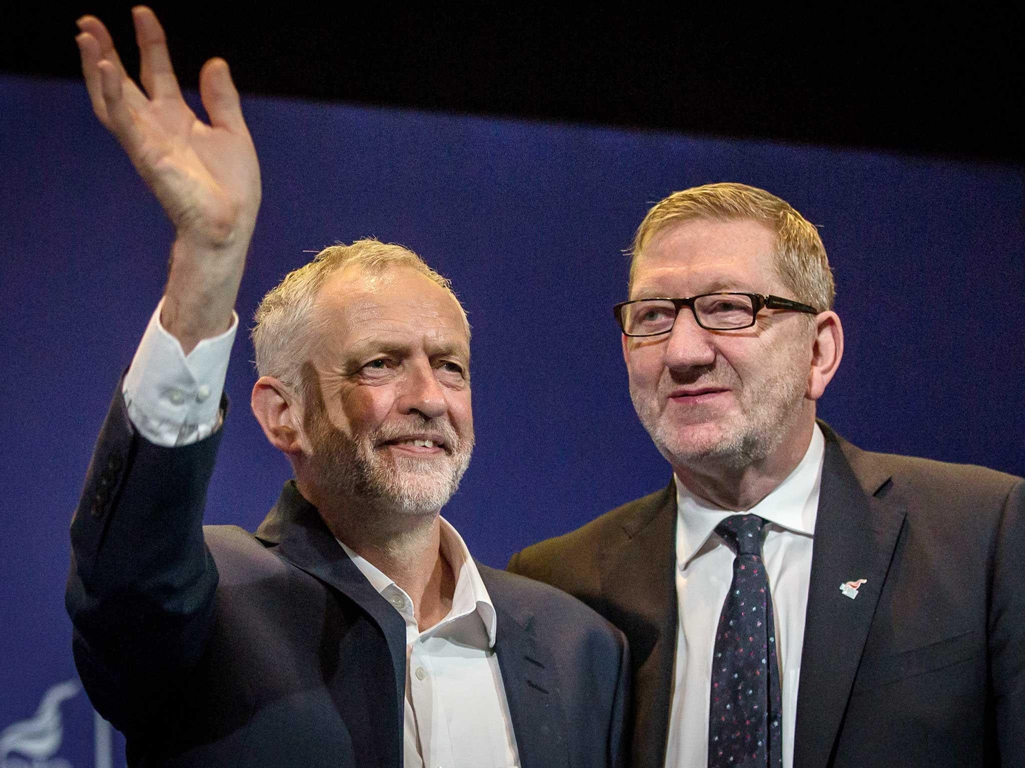 Jeremy Corbyn with Unite boss Len McCluskey, who criticised what he called the ‘right wing’ of the Labour Party